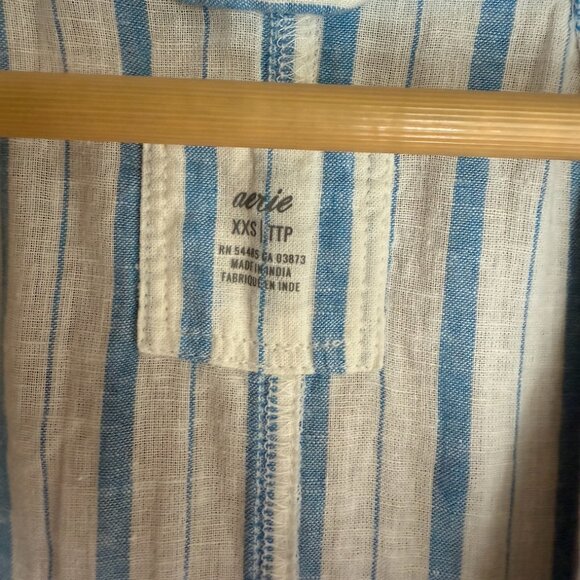 Aerie Linen Blend Coverup Shirt, NWT, Womens, Blue & White, XXS, Oversized - Picture 4 of 7